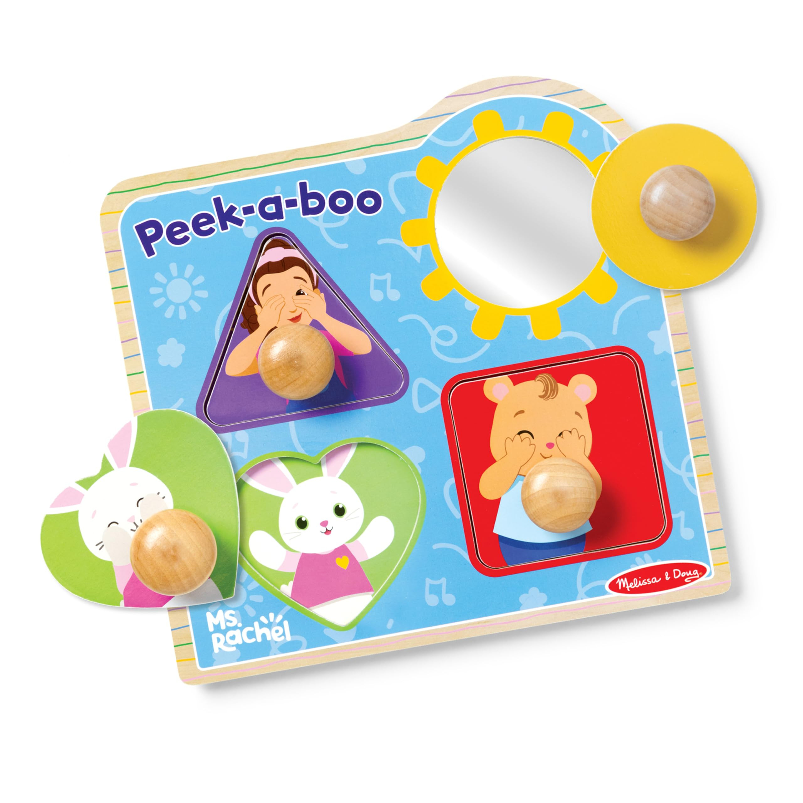 Melissa & Doug® Ms. Rachel™ Wooden Peek-a-Boo Jumbo Peg Puzzle, 4-Piece with Mirror, Toddler T... | Amazon (US)