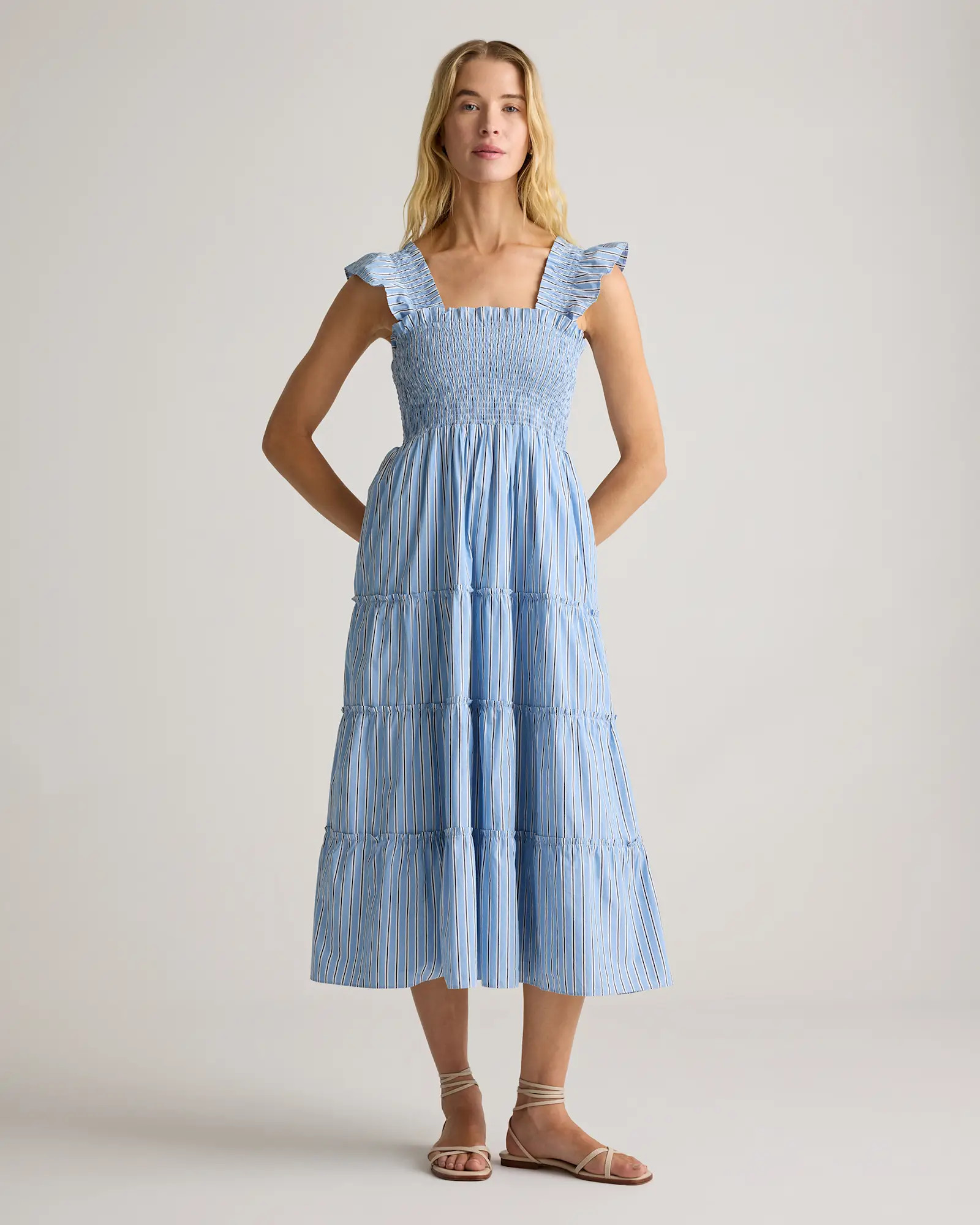 100% Organic Cotton Smocked Midi Dress in Tribeca Stripe | Quince
