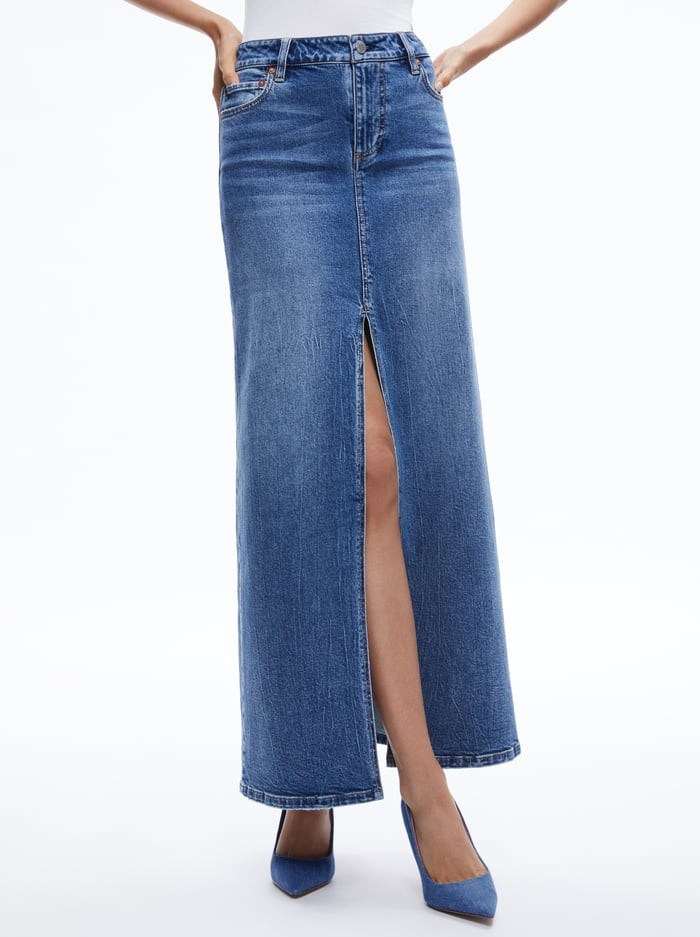 RYE DENIM MAXI SKIRT | Alice + Olivia