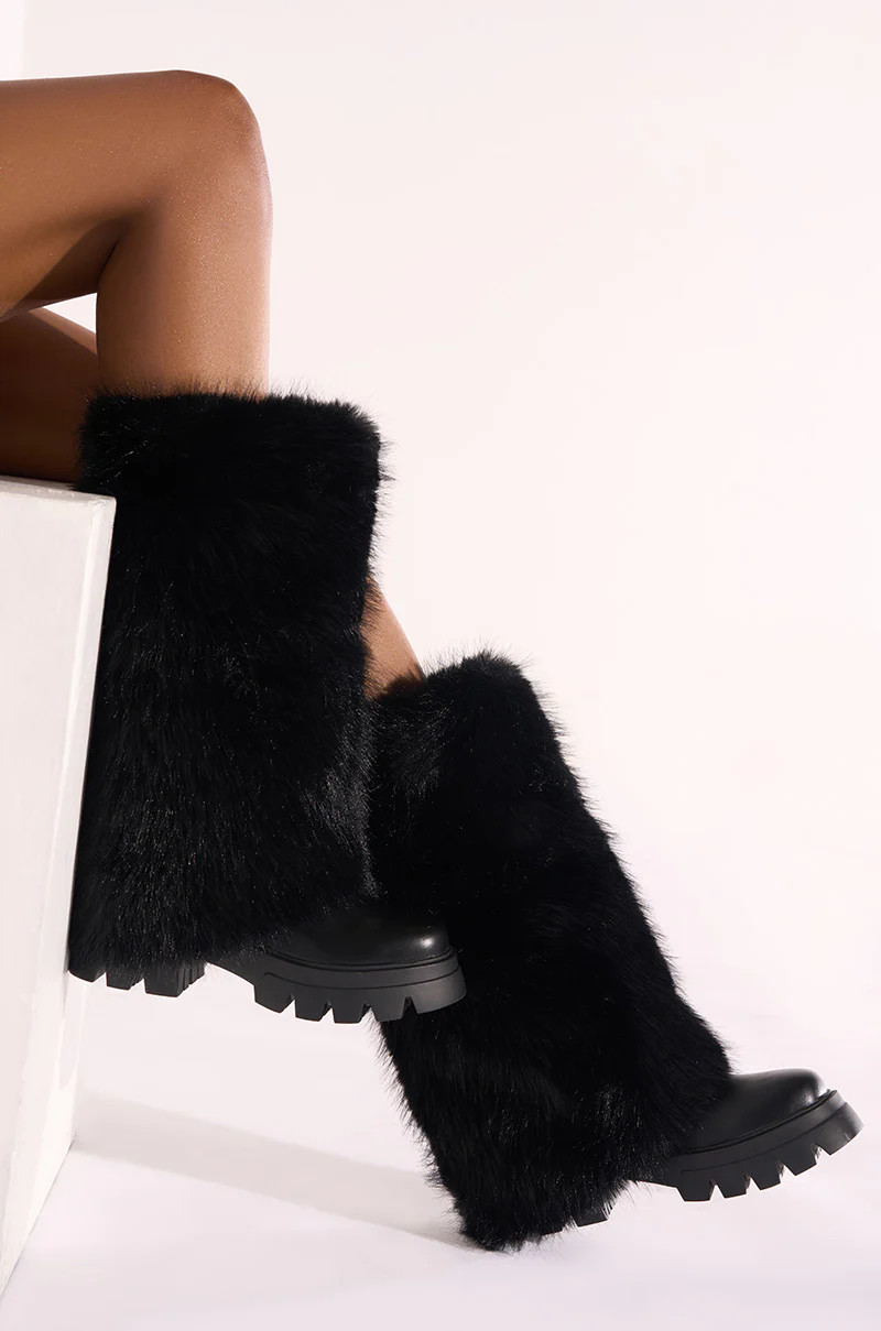AZALEA WANG AHSOKA BLACK FUR FLATFORM BOOT | AKIRA