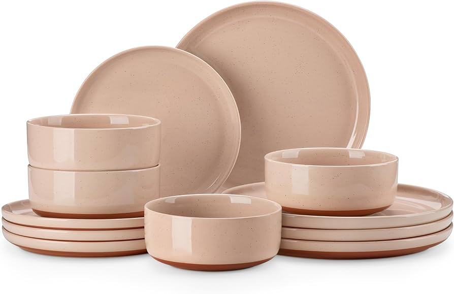 MALACASA Plates and Bowls Sets, 12 Pieces Modern Stoneware Dinnerware Set for 4 Kitchen Dinner Se... | Amazon (US)