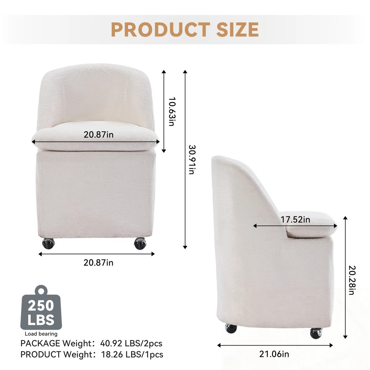 Set of 2 Chenille Fabric Chairs With Universal Wheels | Wayfair North America