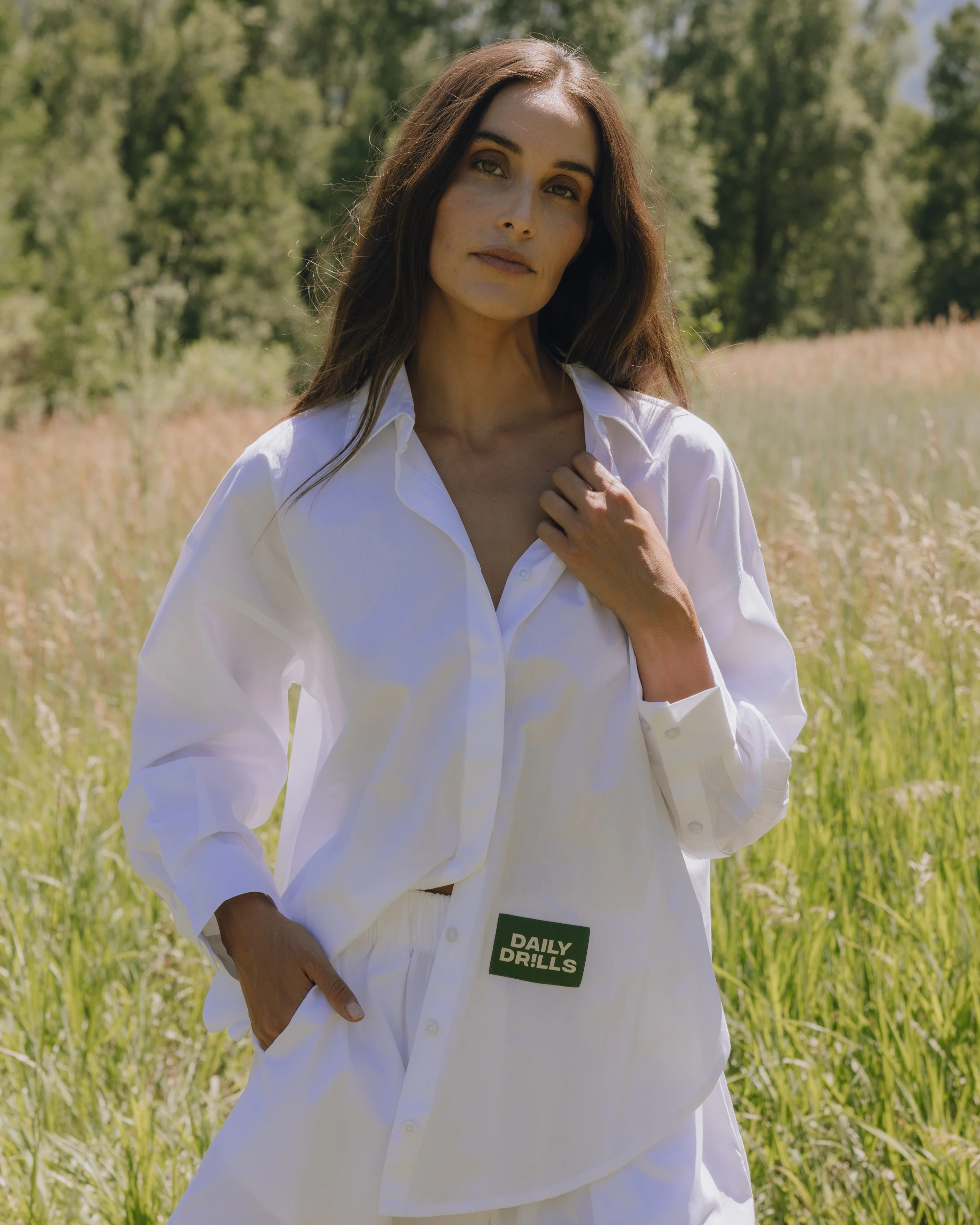 Poplin Patch Button Down - White | Daily Drills