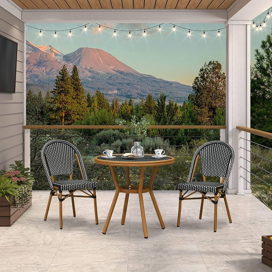 PURPLE LEAF 3-Piece French Bistro Dining Set Round Outdoor Patio Table and 2 Armless Chairs Tempe... | Amazon (US)