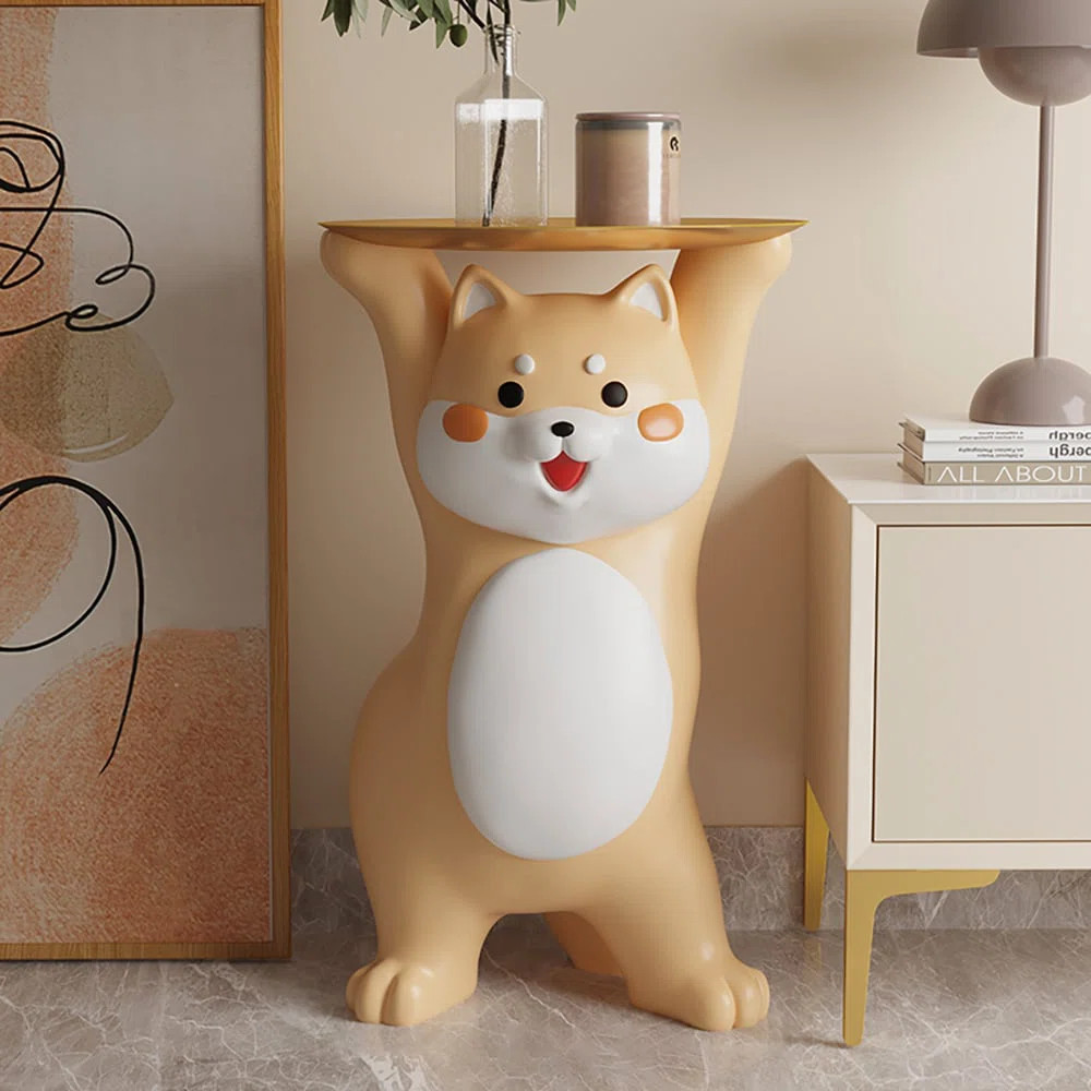 Shiba Inu Statue Side Table – Dog End Table with Gold Tray, Resin Dog Sculpture Art Décor for ... | Wayfair North America