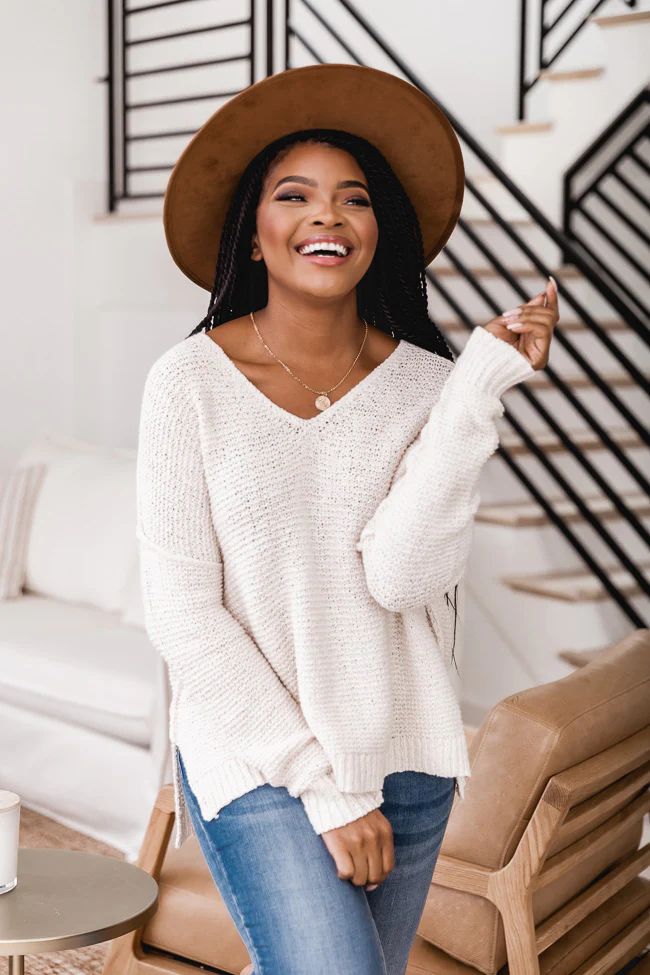 Can You Imagine Ivory V-Neck Textured Sweater | The Pink Lily Boutique