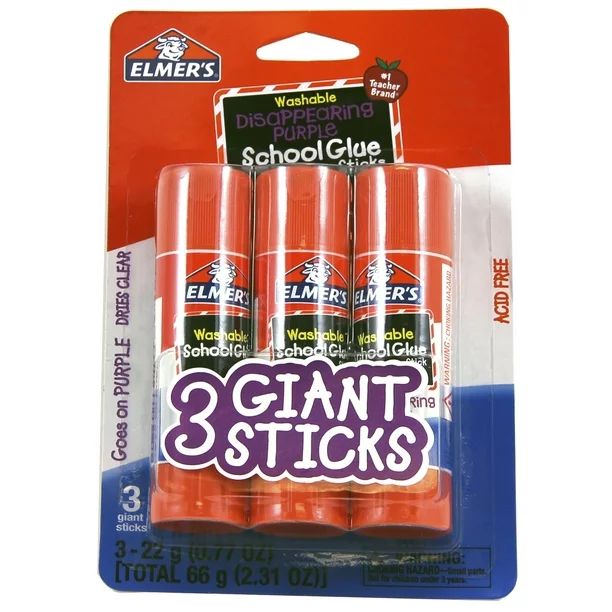 Elmer's Giant Disappearing Purple Washable School Glue Sticks, 3 Count | Walmart (US)