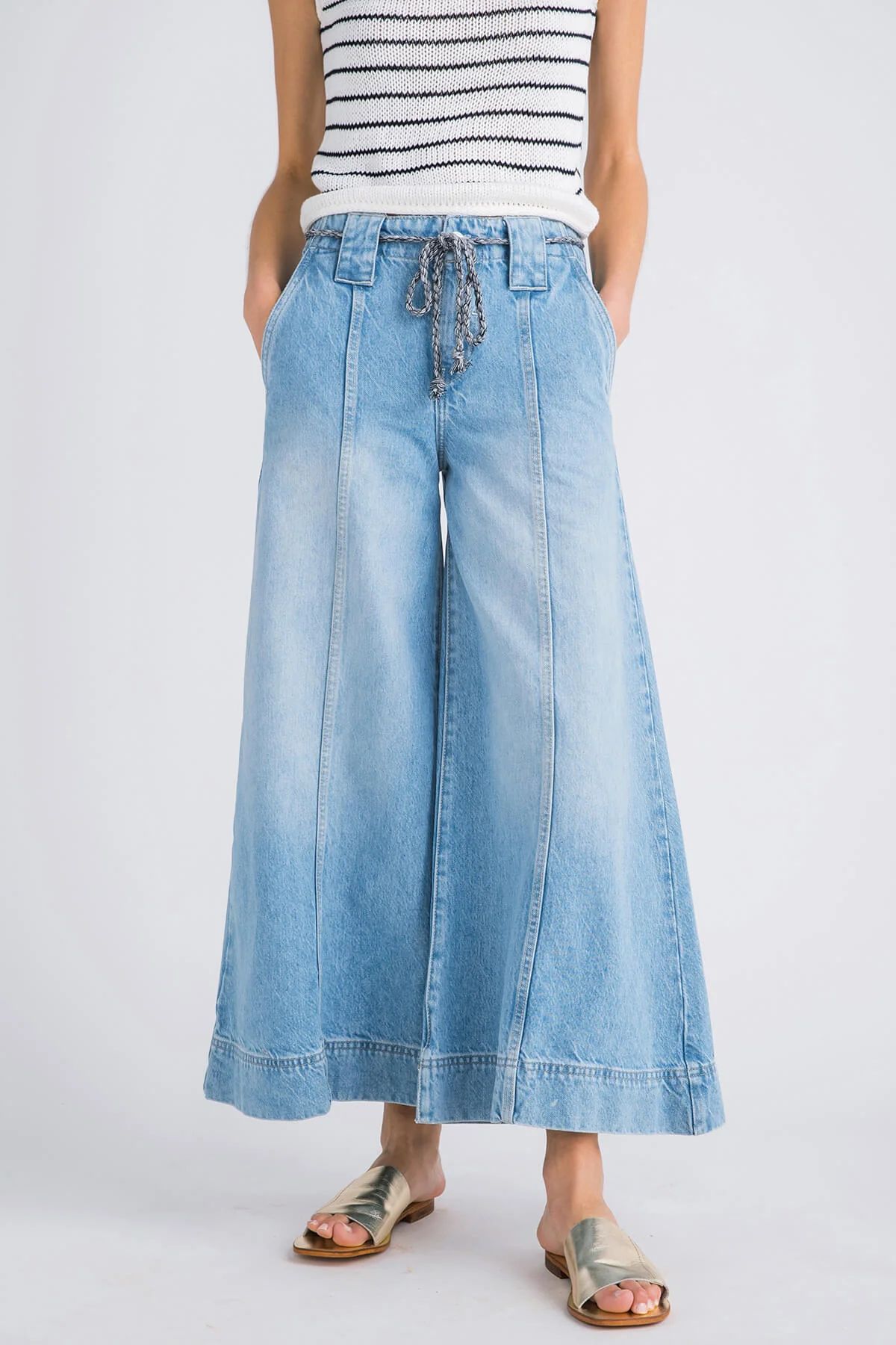 Free People Sheer Luck Cropped Wideleg Jeans | Social Threads