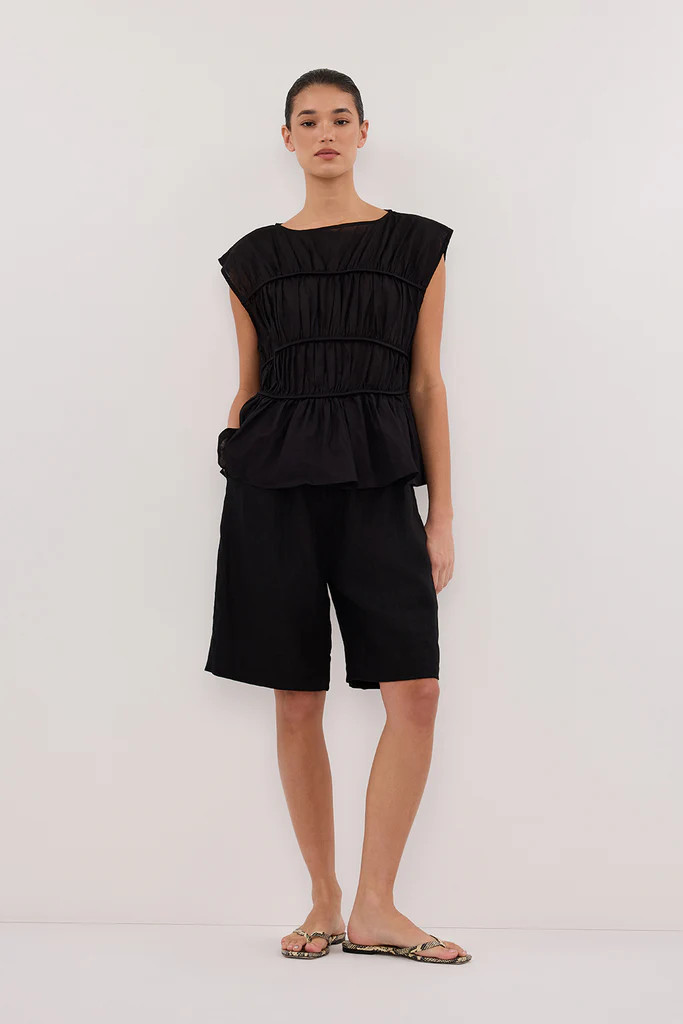 KAYLA BLACK LINEN BERMUDA SHORT | DISSH