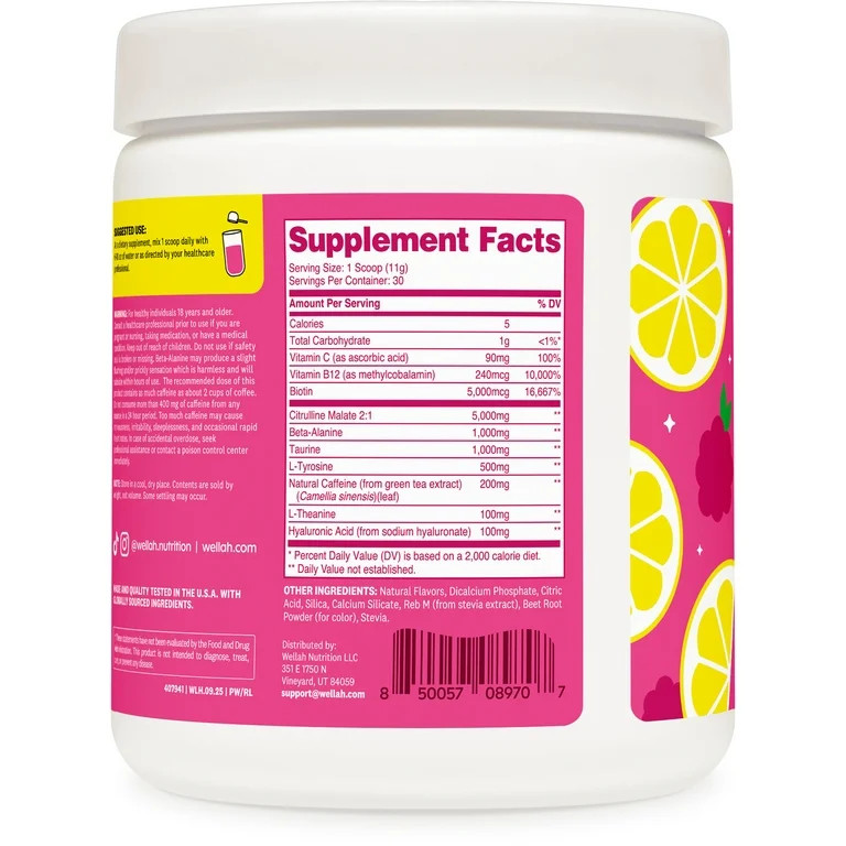 Wellah Get-Going Pre-Workout Drink Mix (Raspberry Lemonade) 200mg Natural Caffeine Per Serving (3... | Walmart (US)