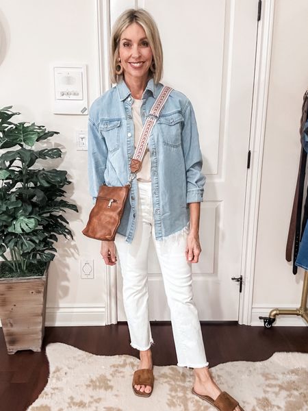 Oversized denim jacket and my favorite white jeans. Perfect outfit for spring! My outfit runs true to size. 

Spring outfit, white denim, jean jacket, Amazon fashion 

#LTKover40 #LTKfindsunder50 #LTKSeasonal