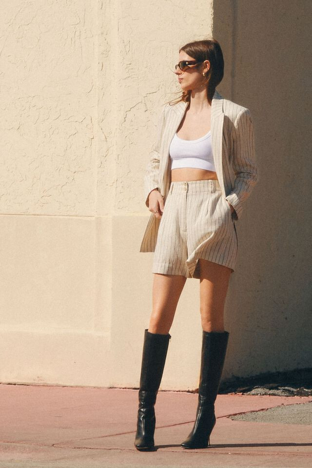 Striped Linen Trouser Shorts$49.95 | Dynamite Clothing