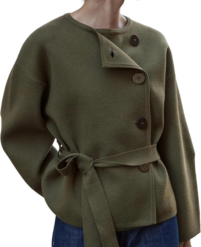 Womens Cropped Knit Coat Long Sleeve Round Neck Cardigan Sweaters for Women Trendy Casual Fall Wi... | Amazon (US)