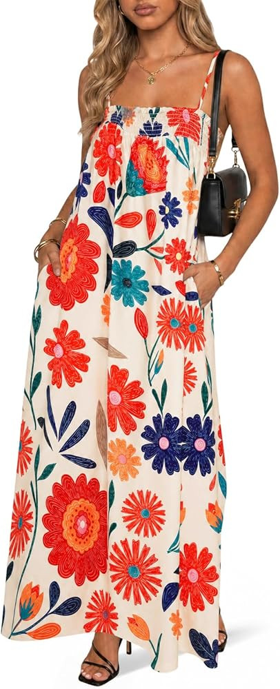 Wenrine Womens Polka Dot Maxi Dress Spaghetti Strap Long Summer Dresses | Amazon (US)