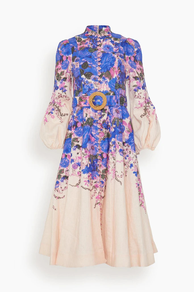 High Tide Buttoned Midi Dress in Purple Ikat Floral | Hampden Clothing