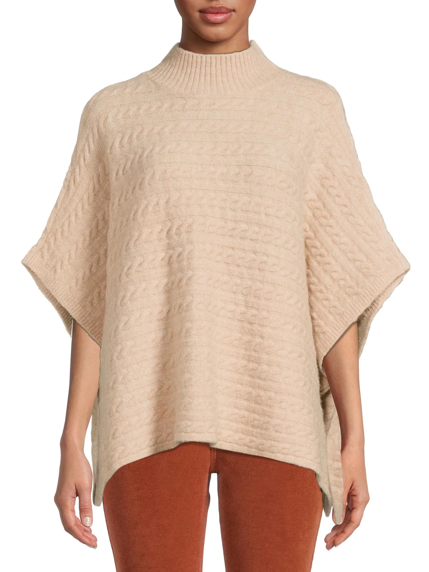BeachLunchLounge Women's Mock Neck Cable Knit Poncho - Walmart.com | Walmart (US)