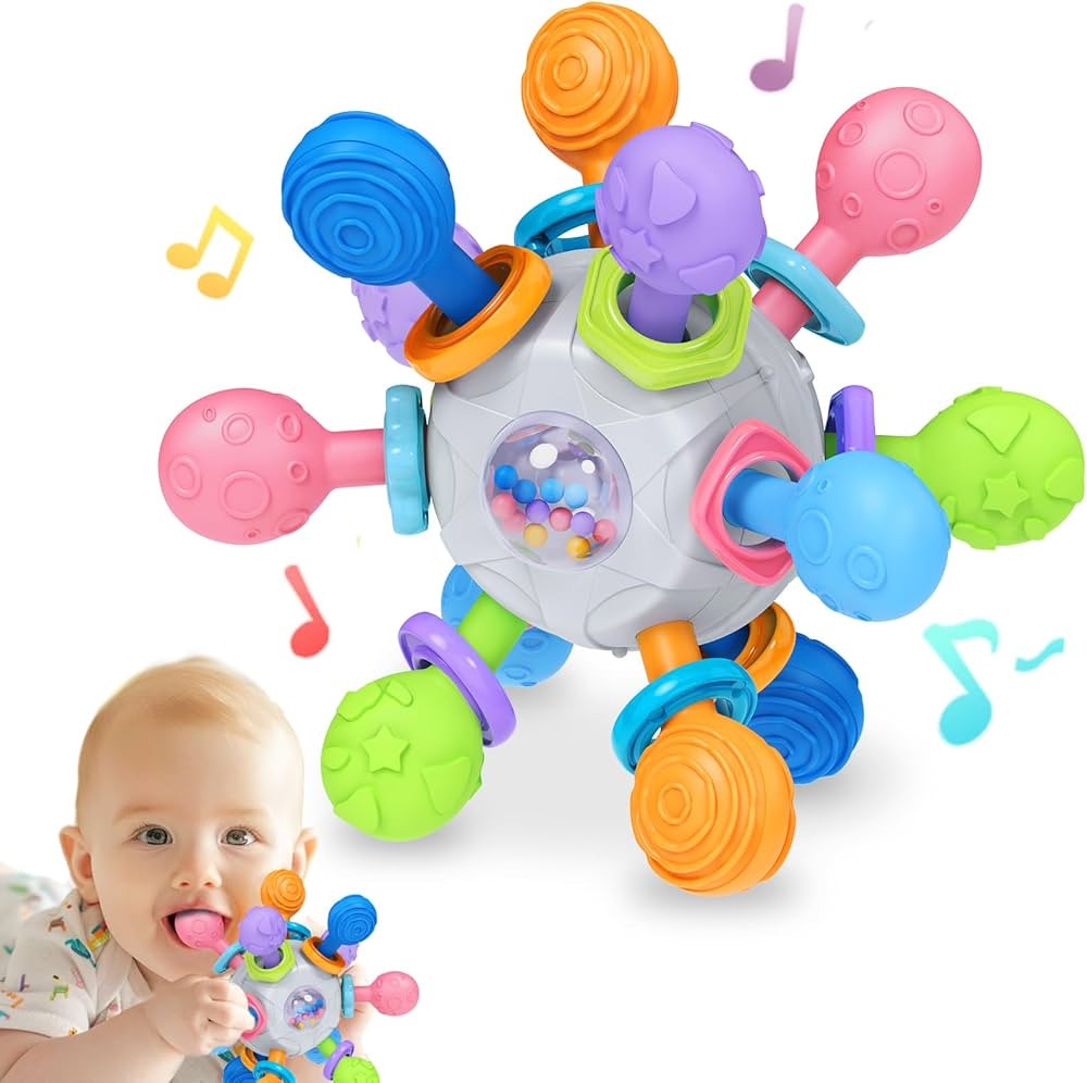 Baby Montessori Teething Toys 0-6 6-12 Month, Food Grade Baby Rattle Chew Sensory Teething Toys, ... | Amazon (US)