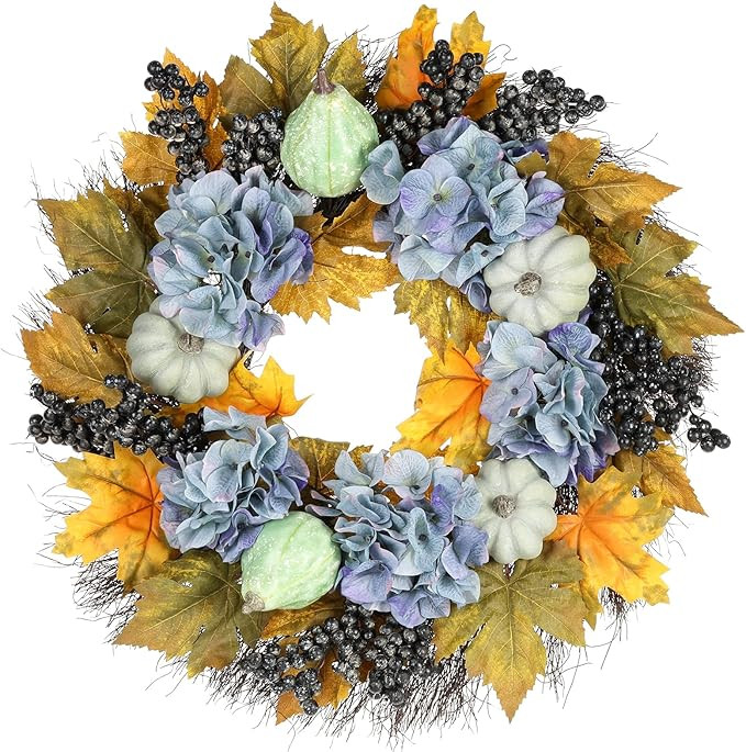 Fall Wreath, 24 Inch Blue Fall Wreaths for Front Door Decor - Rustic Berry & Pumpkin Outdoor Deco... | Amazon (US)
