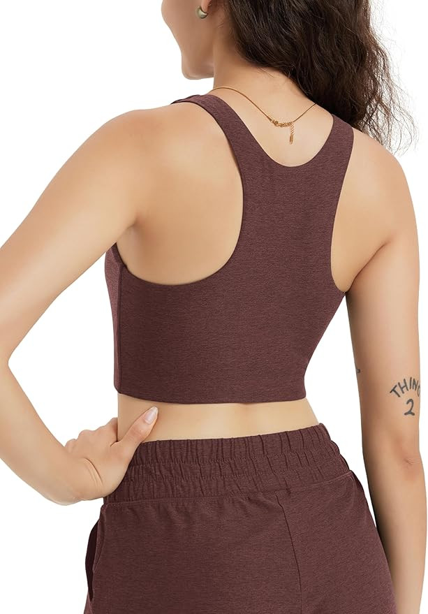 ODODOS Racerback Tank Bra for Women High Neck Non Padded Medium Support Sports Bra Workout Yoga C... | Amazon (US)