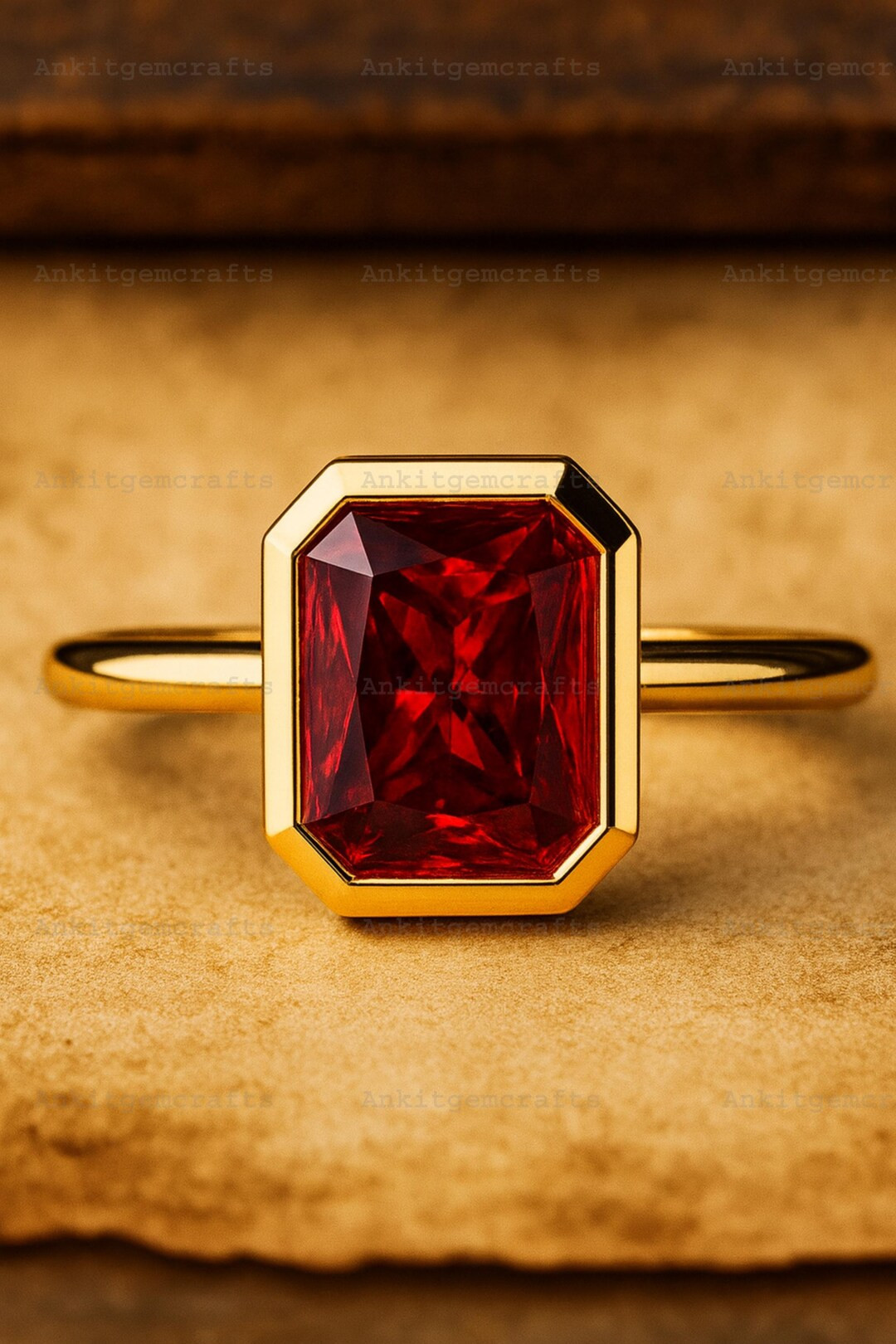 Vintage Emerald Cut Ruby Engagement Ring, Solid Yellow Red Gemstone Gold Ring, Promise Handmade G... | Etsy (US)