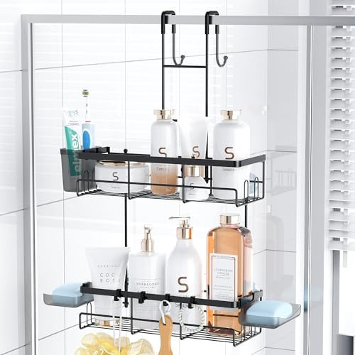 Over the Door Shower Caddy Hanging: Black Rustproof Shower Organizer over the Door - No Drilling ... | Amazon (US)