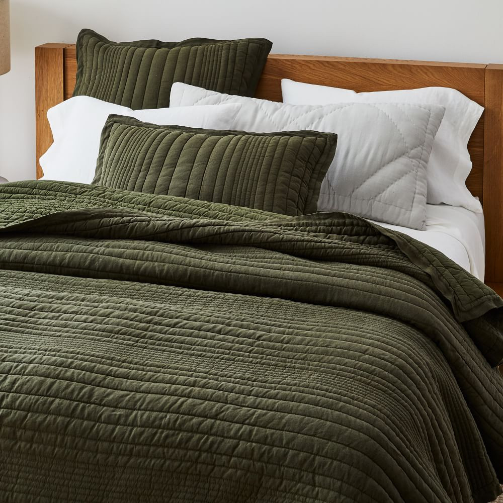 European Flax Linen Linework Quilt &amp; Shams | West Elm (US)