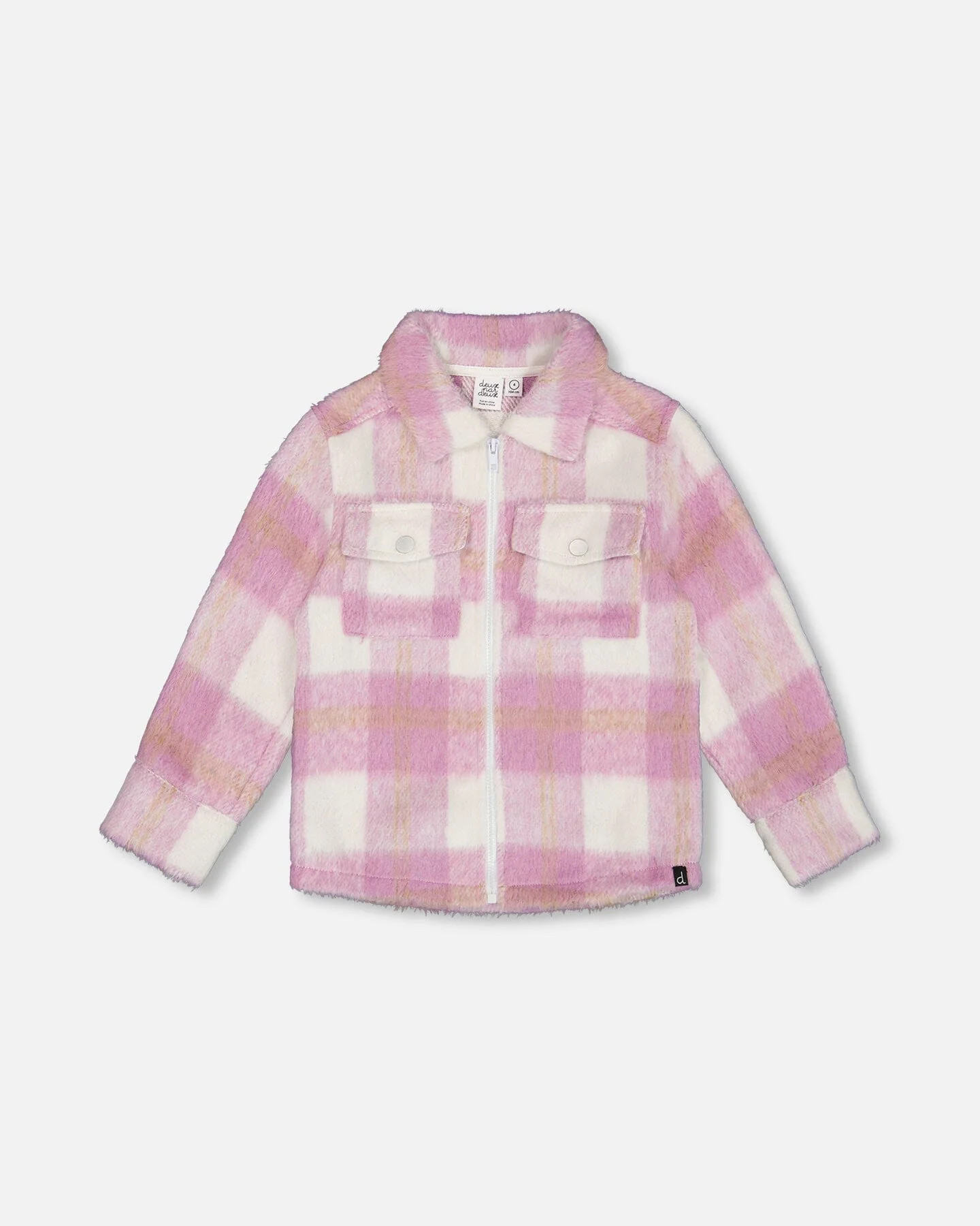 Overshirt Wool-Effect With Pockets Plaid Lilac And Off White - Deux par Deux | Deux par Deux Childrens Designer Clothing
