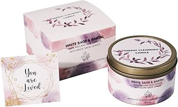 White Sage Smudge Candle with Rose Quartz and Amethyst Gemstone Crystals 100% Natural Soy Essenti... | Amazon (US)