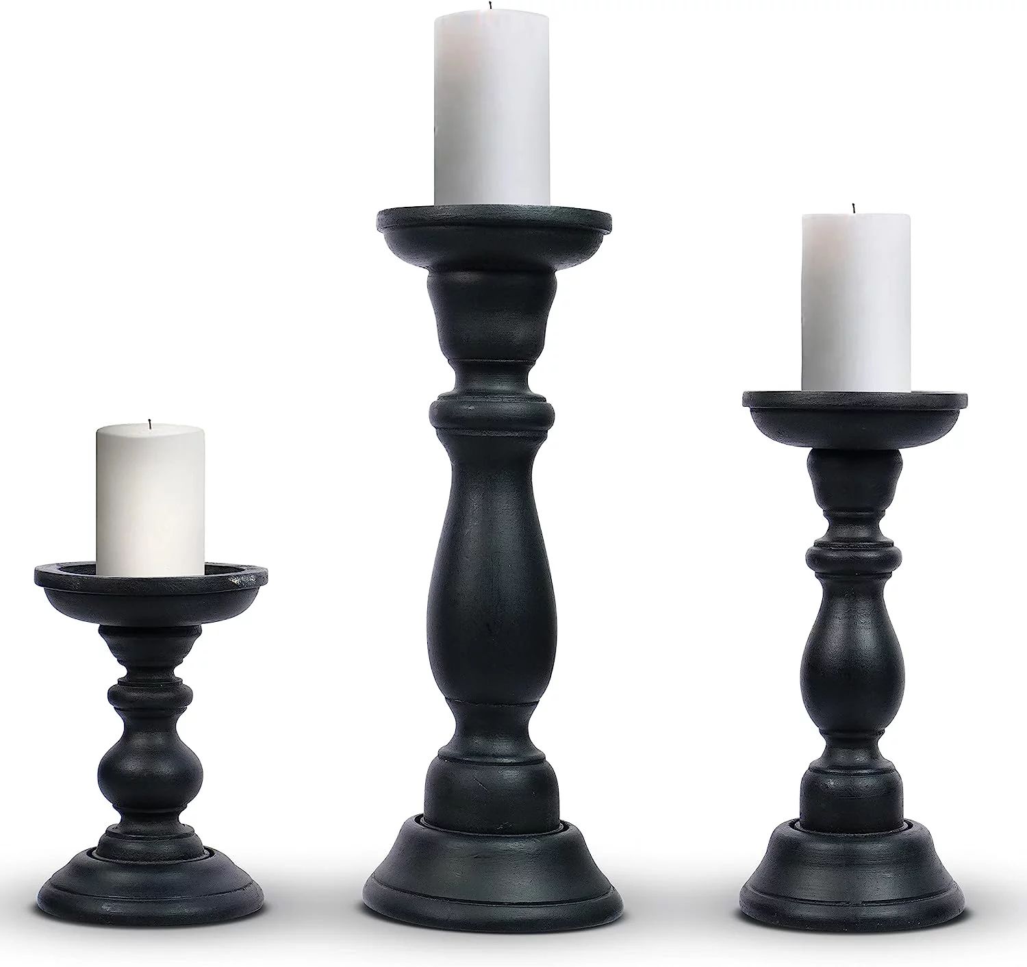 Mela Artisans Matte Black Tuli Wood Pillar Candle Holders - Set of 3 | Walmart (US)