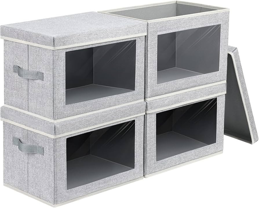 homsorout Storage Baskets, 4 Packs Large Storage Bins with Lids Window, Fabric Storage Cubes Bins... | Amazon (US)
