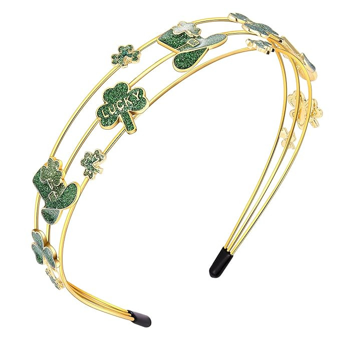 St.Patrick's Day Headband for Women Glitter Green Shamrock Headbands Multi Layer Crystal Hairband... | Amazon (US)