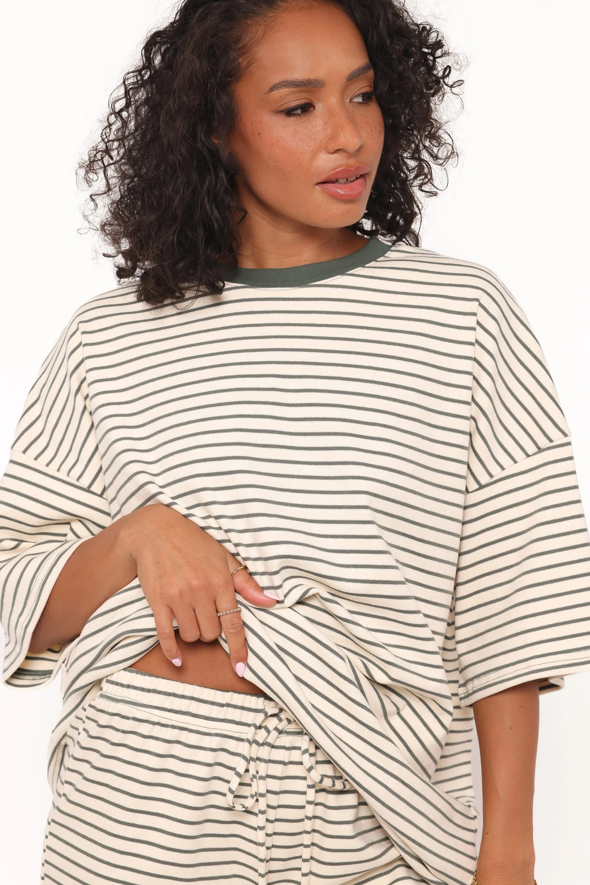 Hellen Stripe Short Set - Cream/Green Stripe | Petal & Pup (US)