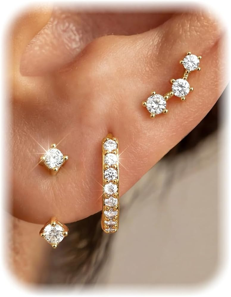 FIASASO 3 Pairs 925 Sterling Silver Hypoallergenic Earrings for Women Trendy - 14K Gold Plated St... | Amazon (US)