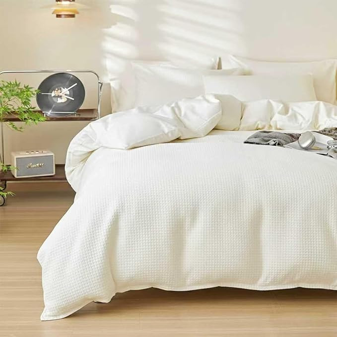 Cotton Duvet Cover King,100% Cotton Waffle Weave White Duvet Covers King Size,Luxury Textured & B... | Amazon (US)