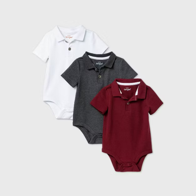 Baby Boys' 3pk Short Sleeve Polo Bodysuit - Cat & Jack™ White/Maroon/Charcoal | Target