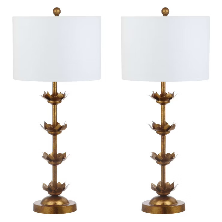 (Set of 2) 32" Lani Leaf Table Lamp Antique Gold (Includes LED Light Bulb) - Safavieh | Target