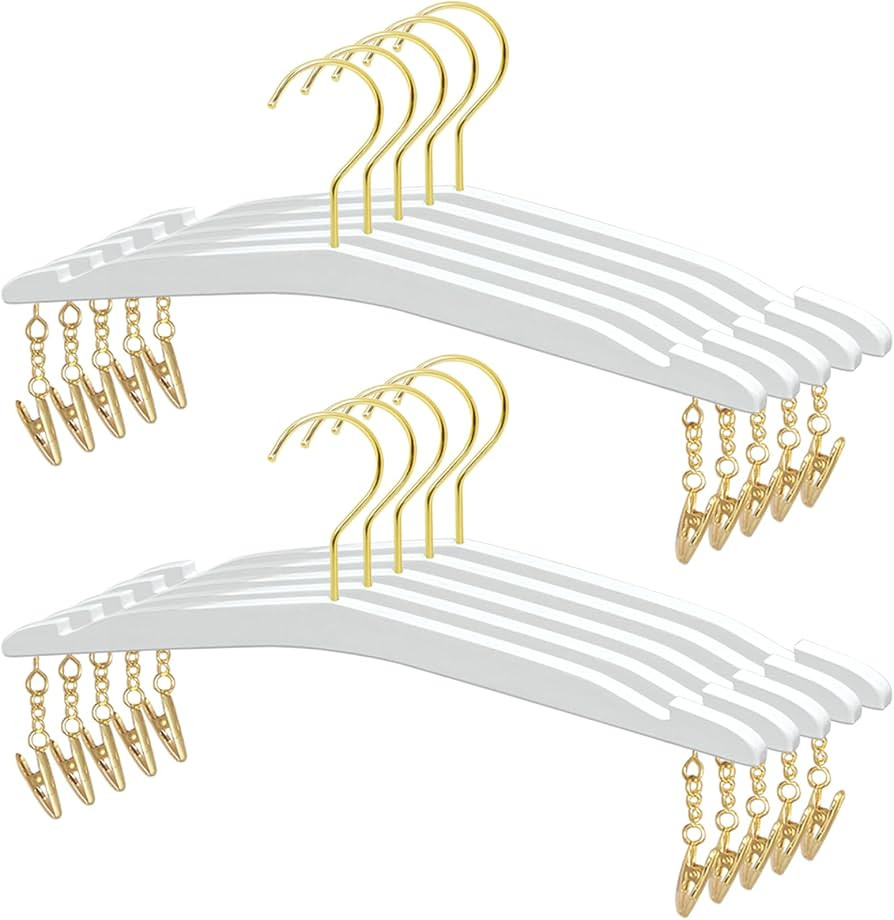 Besser 10 Pack Lingerie Hangers with Gold Metal Clips,Imitation Wood Grain Bralettes Bikini Hange... | Amazon (US)