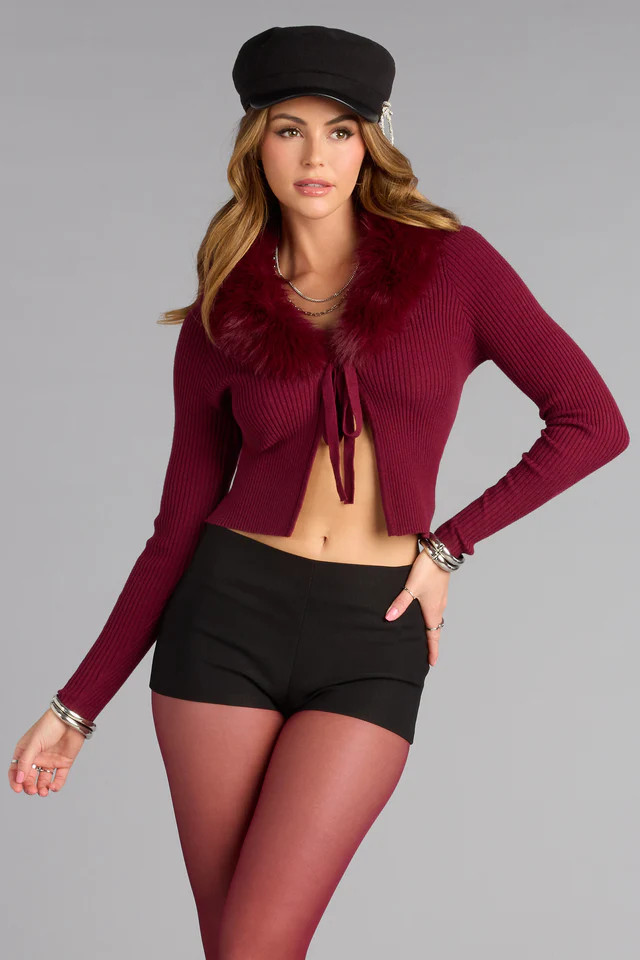 So Chic Removable Faux Fur Tie-Front Cardigan | Windsor Stores