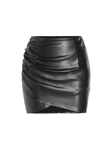 CIDER Women's Mini Skirt - Faux Leather Ruched Drawstring Mini Skirts: Black, S | Amazon (US)