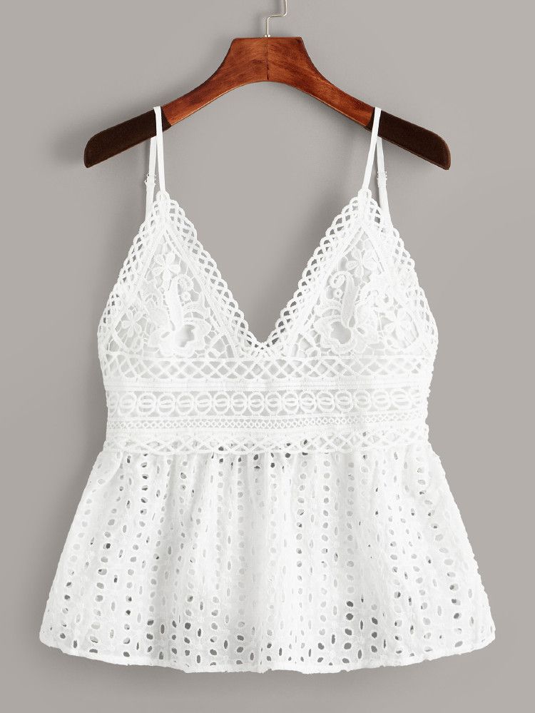 Eyelet Embroidery Knot Back Cami Top | SHEIN
