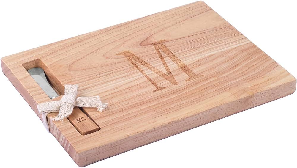 Monogram Oak Wood Cheese Board With Spreader, M-Initial (M) | Amazon (US)