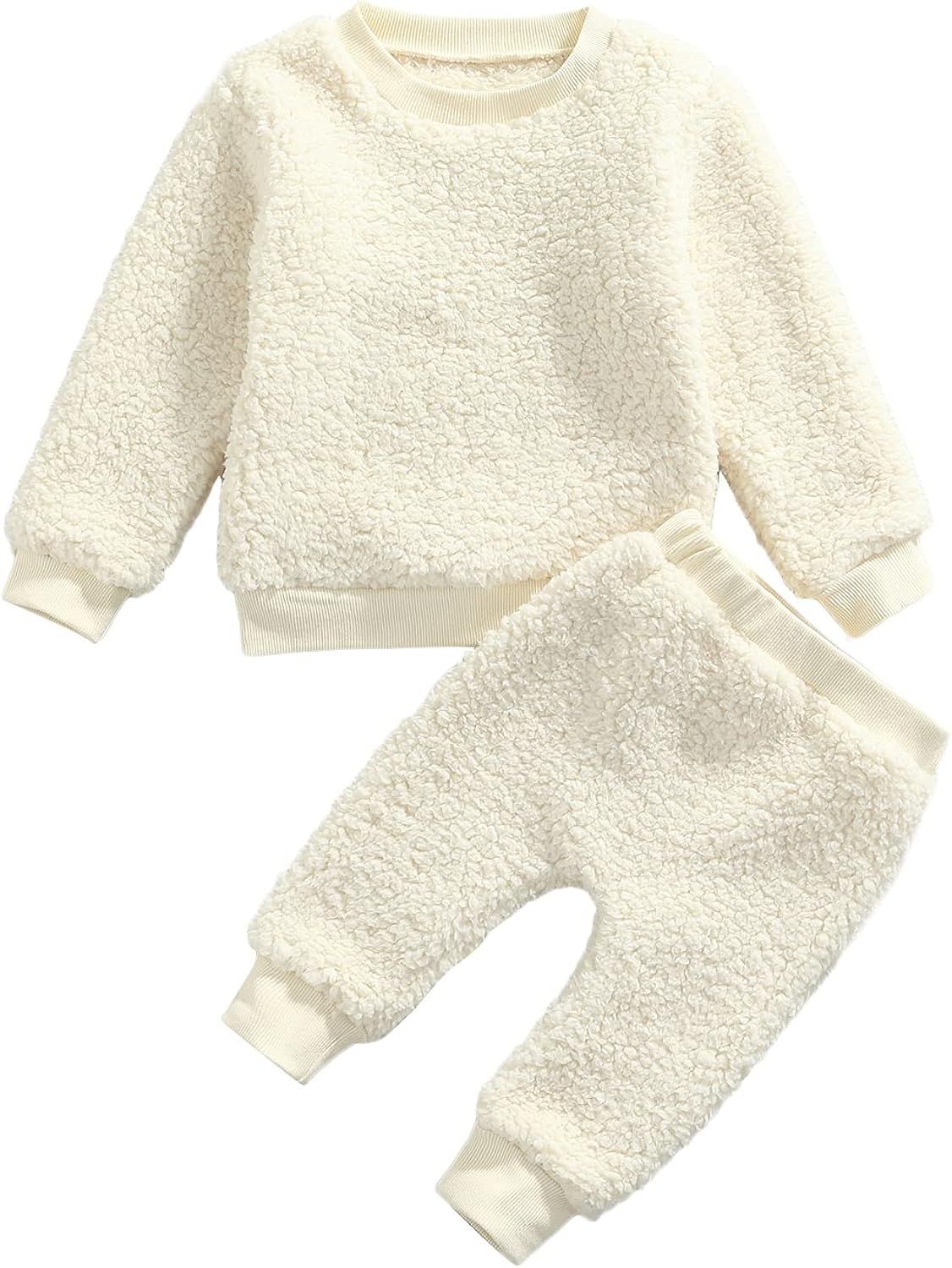 OneFlow Toddler Infant Baby Boy Girl Fall Winter Outfit Sherpa Fleece Sweater Pullover Tops Solid... | Amazon (US)