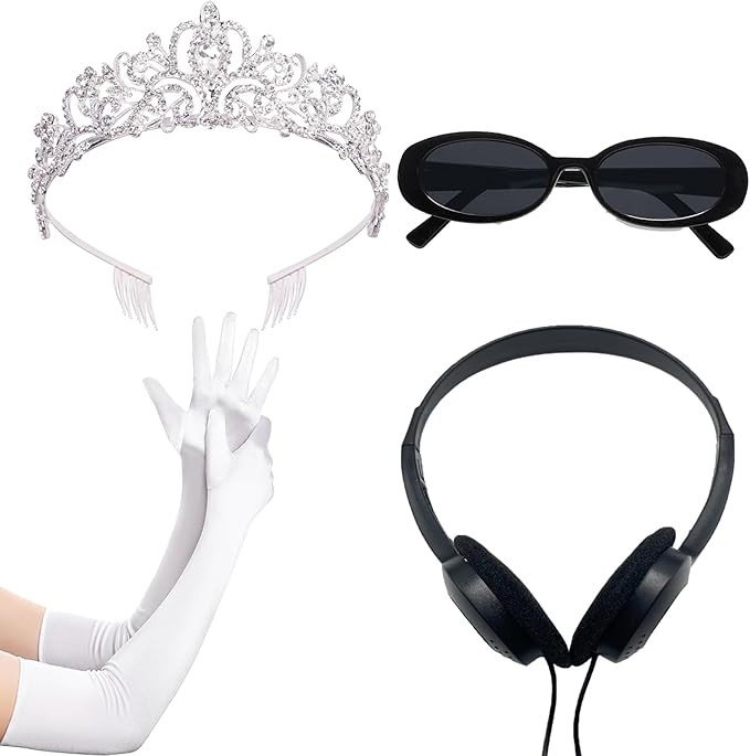 Princess White Tiara Gloves Sunglasses Headphones, Princess Costume Accessories Women Bachelorett... | Amazon (US)