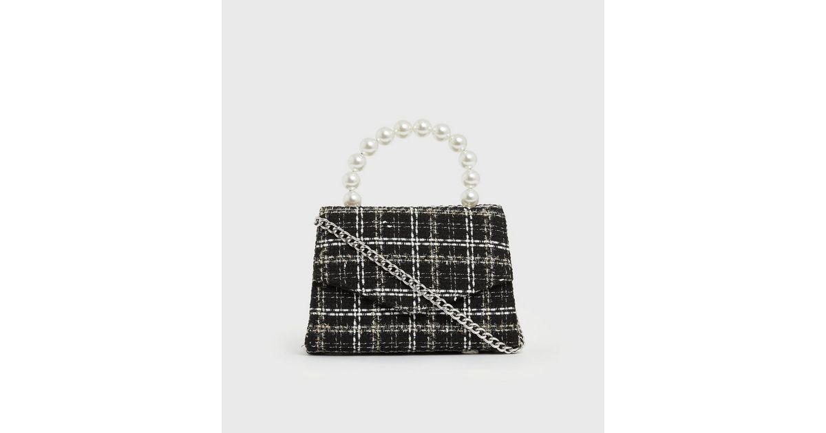 Black Check Bouclé Faux Pearl Top Handle Cross Body Bag
						
						Add to Saved Items
						Re... | New Look (UK)