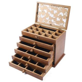 6-Layer Wood Vintage Style Jewellery Box with Four-leaf Carved Lid | The Home Depot