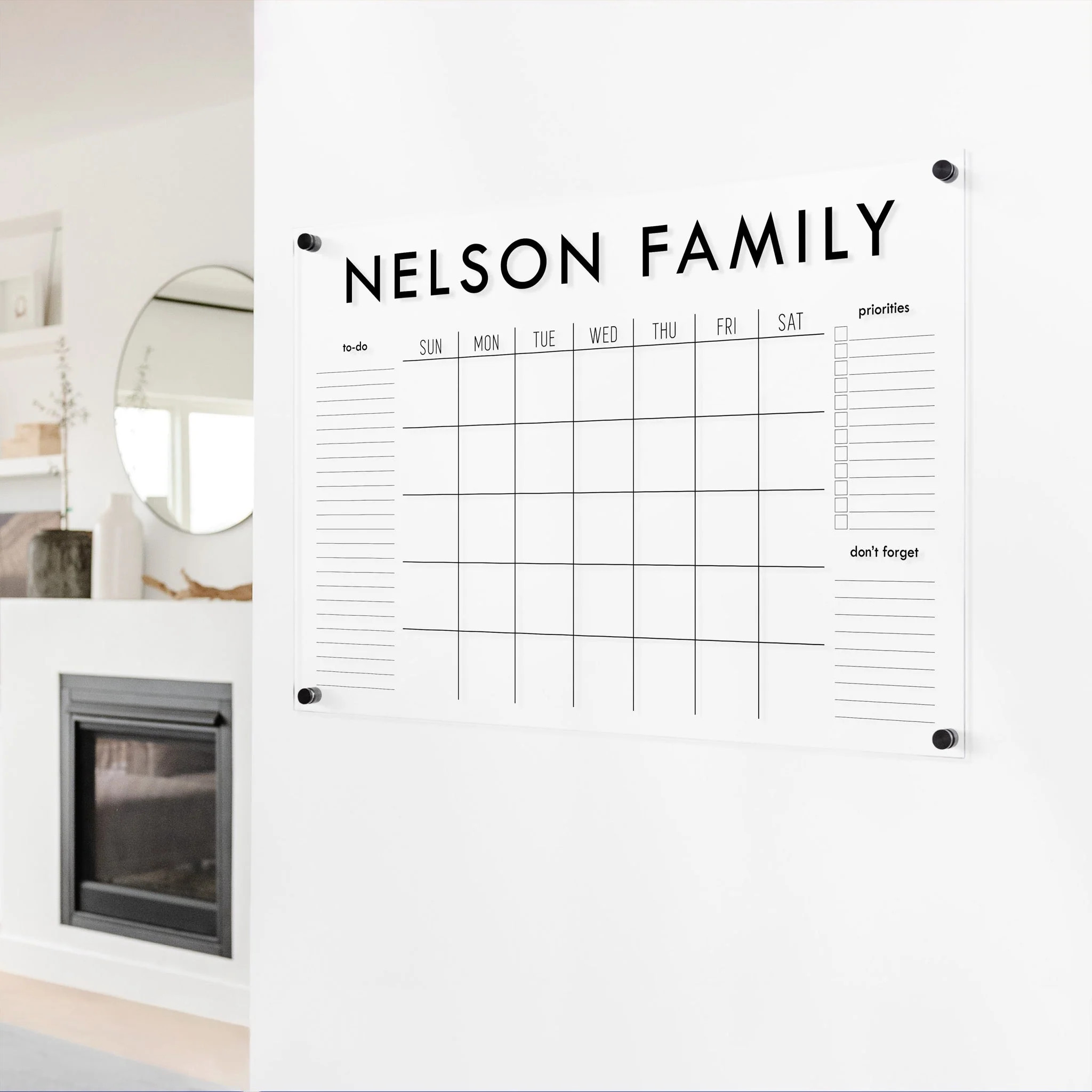 Monthly Acrylic Calendar + 3 Sections | Horizontal Madi | Circle and Square Decor