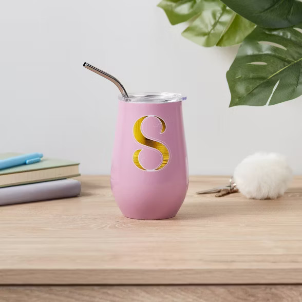 11.8oz Stainless Steel Monogram Wine Tumbler with Straw - Opalhouse™ | Target