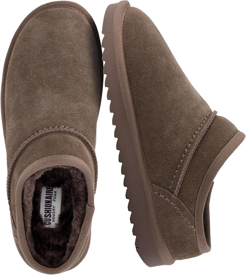 CUSHIONAIRE Hilo-3 Cozy Suede Womens Slippers, Soft Faux Fur Lined Slip On House Shoes for Women ... | Amazon (US)