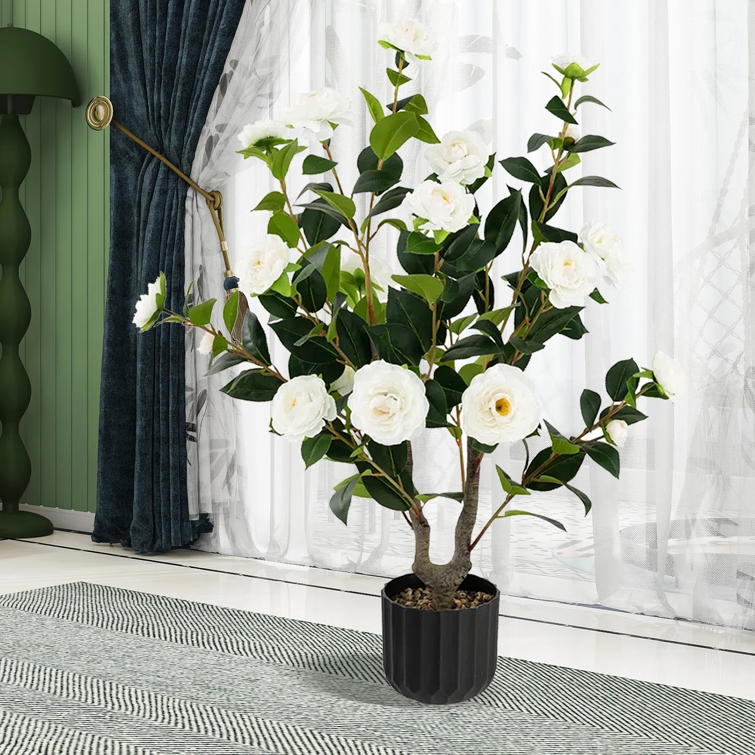 38 In. Faux Camellia Tree In Pot Decorative Plant Indoor/Outdoor | Wayfair North America