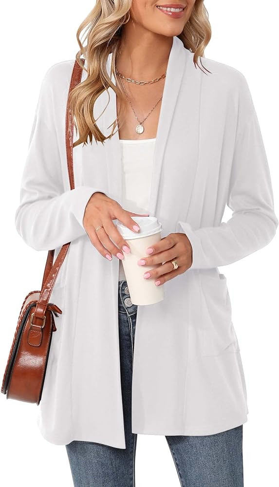 Micoson Women's Long Sleeve Open Front Cardigan Casual Loose Lightweight Cardigans with Pockets | Amazon (US)